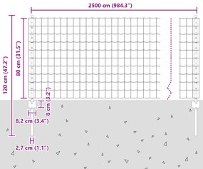 Cerca Euro com 11 Postes U Cinza 0,8x25 m Aço