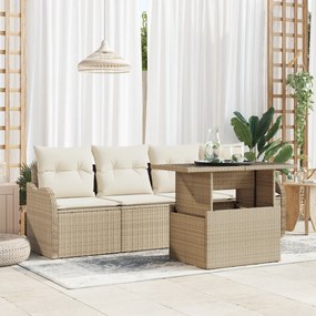 Conjunto de Sofá de Jardim vidaXL de 5 Peças com Almofadas Bege Vime Poliéster