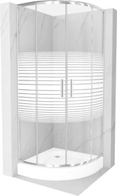 Mexen Rio cabine de duche semicircular 70 x 70 cm, faixas brancas, cromado + base de duche, branco - 863-070-070-01-20-4710