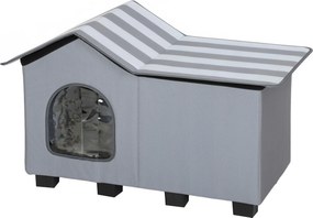PawHut Casinha para gatos resistente à água com telhado de duas águas removível isolamento térmico plataforma 70x43x45 cm tecido Oxford cinza | Aosom Portugal