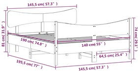 Cama sem colchão 140x190 cm madeira de pinho maciça branco