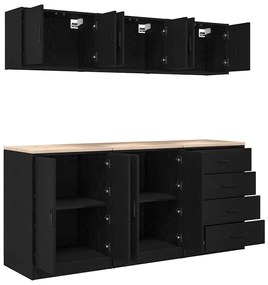 Armários de garagem 6 pcs derivados de madeira preto