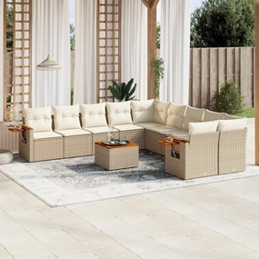11 pcs conjunto sofás de jardim c/ almofadões vime PE bege