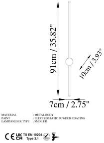 Candeeiro de Parede Sword - Preto - 91x10x7 cm