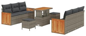 Conjunto de Sofá de Jardim vidaXL de 9 Peças com Almofadas Cinza Ratta