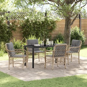 vidaXL Conjunto de Jantar 5 Peças com Almofadas Bege Rattan PE