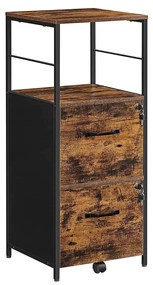 Armário de arquivo VASAGLE para escritório doméstico, armário de arquivo com 2 gavetas, prateleira aberta, estrutura de aço, para arquivos tamanho A4 e Carta, suporte para impressora, industrial, marrom rústico e preto OFC045B01