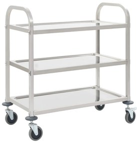 Carrinho de cozinha de 3 níveis 96,5x55x90 cm aço inoxidável