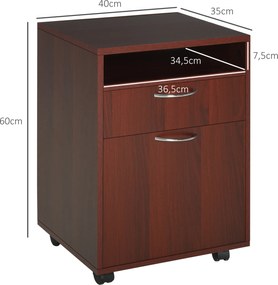 Bloco de Gavetas com Rodas Gaveta Compartimento Porta Arquivador Móvel para Escritório 40x35x60 cm Castanho Escuro