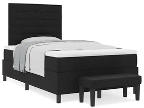 Cama com Box Spring com Colchão e Banco Preto 120x190 cm Tecido