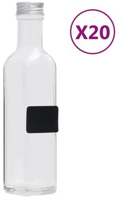 vidaXL Garrafas de vidro com tampa de rosca 20 pcs quadradas 250 ml