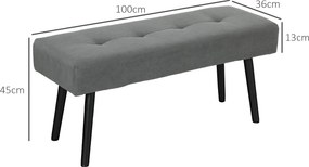 Banco para colocar ao pé da cama, estofado em veludo canelado e com pés em aço preto, capacidade de carga de 220 kg, 100 x 36 x 45 cm, cinzento