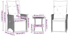 3 pcs conjunto bistrô com almofadões vime PE bege