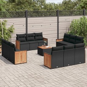 vidaXL 13 pcs conjunto de sofás de jardim com almofadões vime PE preto