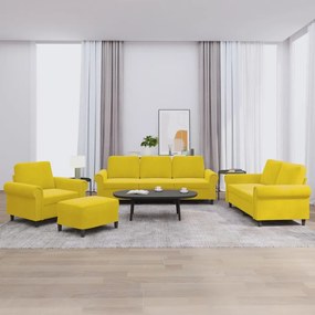 4 pcs conjunto de sofás com almofadões veludo amarelo