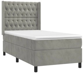 Cama box spring c/ colchão/LED 80x200 cm veludo cinzento-claro