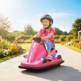Carro de choque infantil de 6 V, rotação de 360°, música, buzina, arranque suave, 2,5 km/h, para crianças dos 2 aos 4 anos, 74 x 53 x 48 cm, rosa