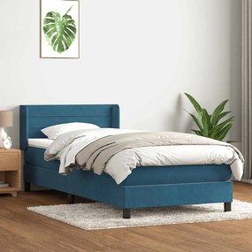 vidaXL Cama com molas/colchão 90x220 cm veludo azul-escuro