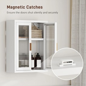 Armário de Casa de Banho de Parede com Portas de Acrílico Prateleira Ajustável Fecho Magnético 40x14x50 cm Branco