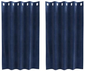 Cortinas Blackout vidaXL com Ilhós 2 pcs Veludo Azul Escuro