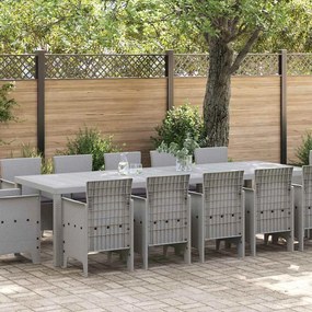 vidaXL Conjunto de Jantar de Jardim com 13 Peças e Almofadas em Rattan Sintético Cinza Claro