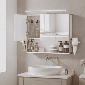 Armário de casa de banho com iluminação LED 14,6 x 70,1 x 70,1 cm branco-dourado