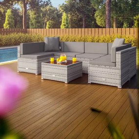 Conjunto de sofás de jardim em polyrattan com almofadas grossas para o encosto cinzento/antracite