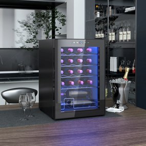 Frigorífico para Vinhos 20 Garrafas com Compressor, Porta Anti-UV, 5-18 °C, Painel Tátil, Luz LED, 39 dB, Preto