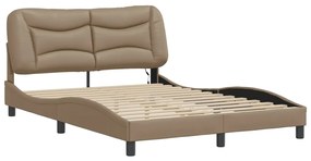 Estrutura cama c/ luzes LED 140x200cm couro artif. cappuccino