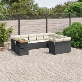 10 pcs conjunto sofás de jardim c/ almofadões vime PE preto