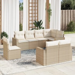 vidaXL 8 pcs conjunto de sofás p/ jardim com almofadões vime PE bege