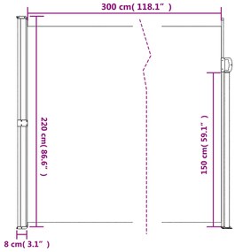 Toldo lateral retrátil 220x300 cm azul