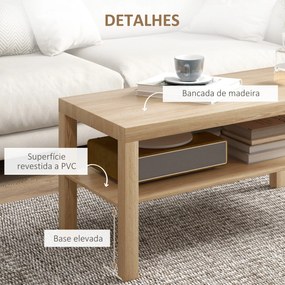 Mesa de Centro Moderna Mesa Auxiliar com Prateleira para Sala de Estar Escritório 90x45x44,5 cm Madeira