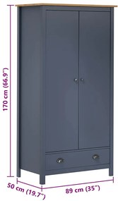 Roupeiro 2 portas Hill 89x50x170 cm pinho maciço cinzento
