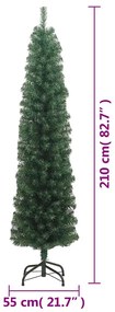 Árvore de Natal artificial fina com suporte 210 cm PVC verde
