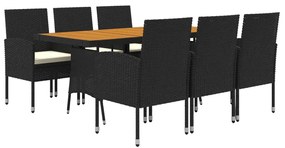 7 pcs Conjunto de jantar p/ exterior vime PE preto