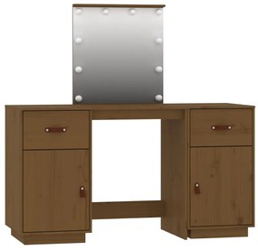 Conjunto de toucador com luzes LED pinho maciço castanho mel