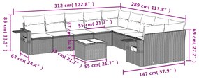 11 pcs conjunto sofás de jardim c/ almofadões vime PE bege