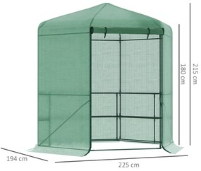 Outsunny Estufa de Jardim Hexágono 194x194x215cm Estufa com 6 Prateleiras Porta Enrolável e Estrutura de Aço Galvanizado para Cultivos de Plantas Vasos de Flores Verde