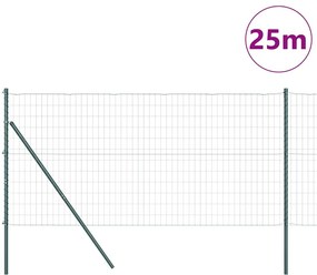 Cerca Euro com 13 postes, 1x25m, em aço galvanizado verde