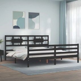 vidaXL Estrutura de cama com cabeceira 200x200 cm madeira maciça preto