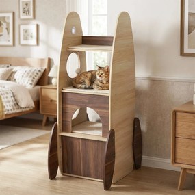 Torre para gatos 42,5 x 40 x 120 cm com casinha de madeira e arranhador em sisal, plataforma almofadada e bola suspensa natural