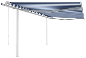 Toldo retrátil automático com postes 4,5x3,5 m azul e branco