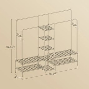 Guarda roupa aberto 195x45x172,8 cm com 9 prateleiras preto