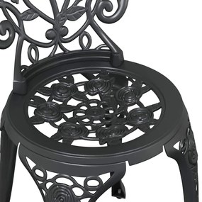 Conjunto de Bistro de Jardim com 3 Peças em Alumínio Fundido Preto