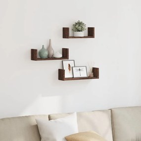 vidaXL Prateleiras de parede 3 pcs derivados madeira carvalho castanho