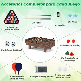 Mesa de jogos 4 em 1 81 x 43 x 30,5 cm com matraquilhos, bilhar, pingue-pongue e hóquei para crianças Café