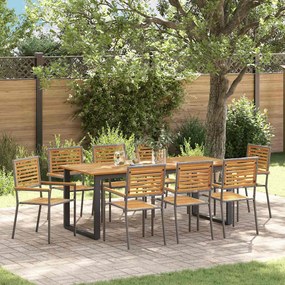 vidaXL Conjunto de Jantar para Jardim com 9 Peças em Polyrattan Cinza e Acácia