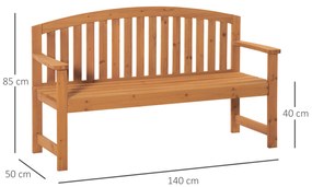 Outsunny Banco de Jardim de 3 Lugares Banco de Ripas de Madeira com Encosto Apoio para os Braços Terraço Varanda Exterior Carga 320kg 140x50x85cm Natural