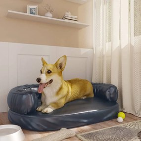 171314 vidaXL Cama p/ cães espuma ergonómico 60x42 cm couro artificial azul